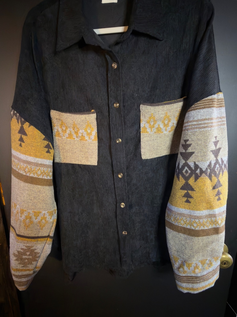 Blue Buttercup Aztec Print Black Shacket